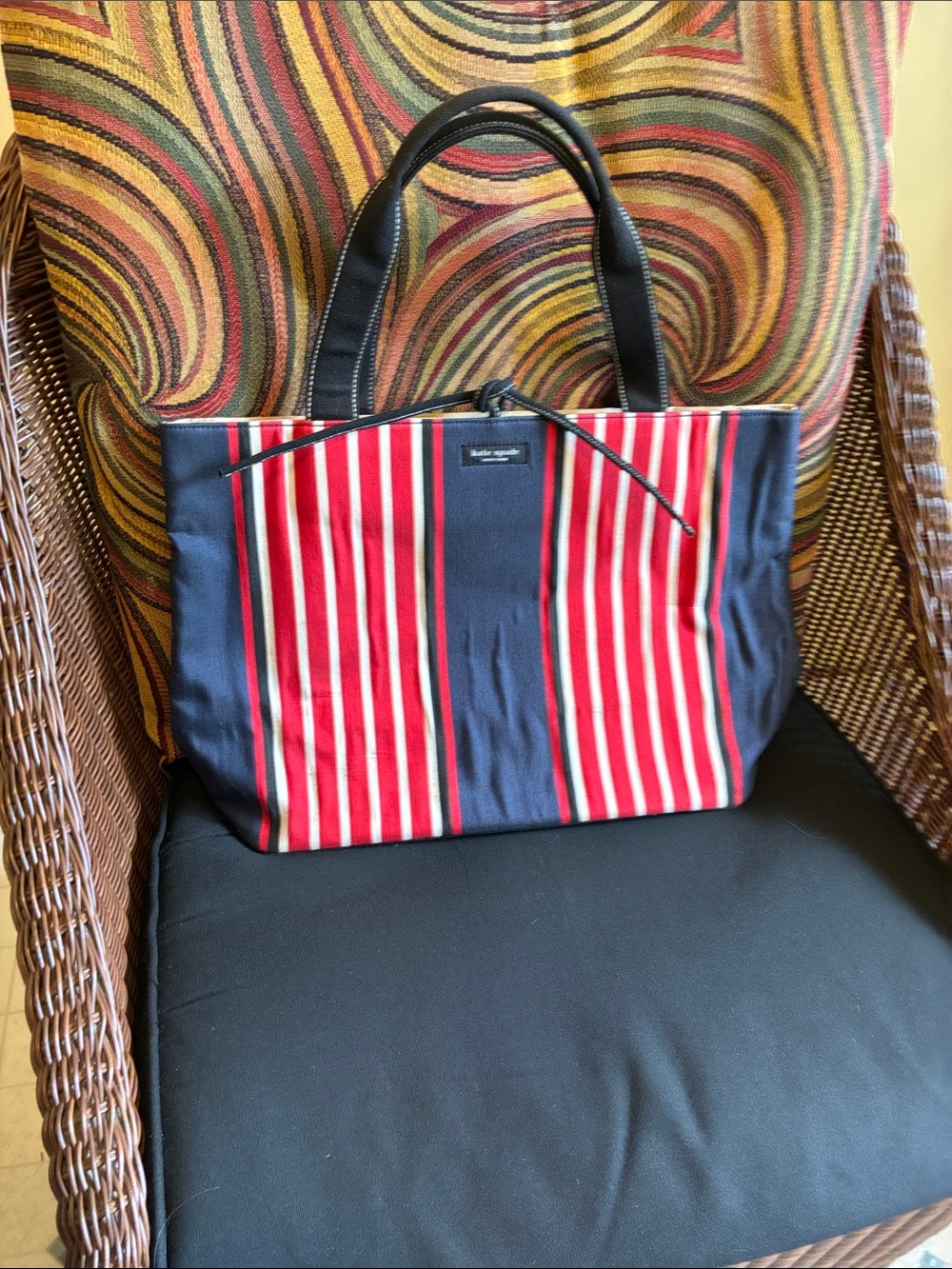 kate spade Navy and Red Striped Canvas Tote